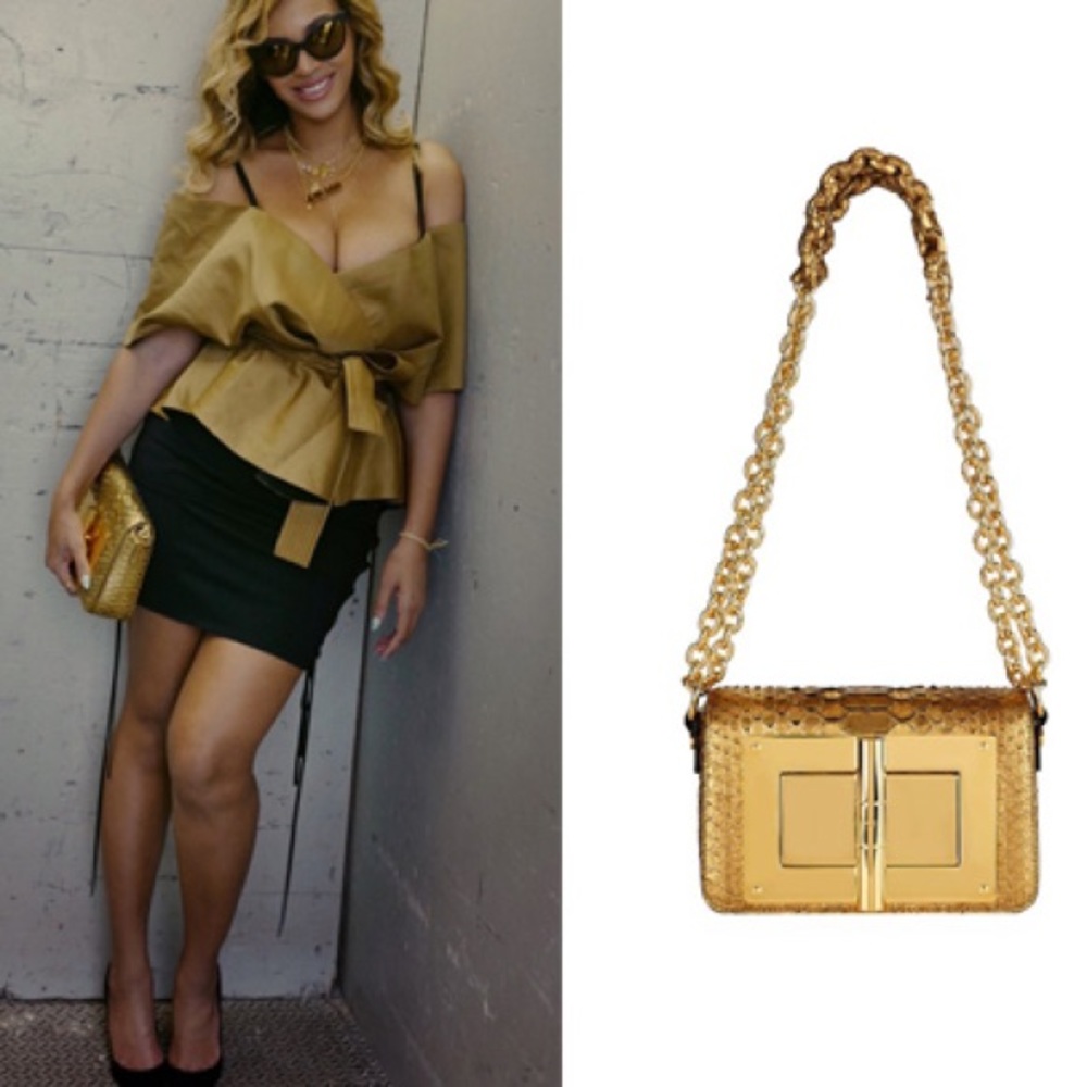 As seen on Beyoncé authentic Tom Ford Natalia Gold Python bag